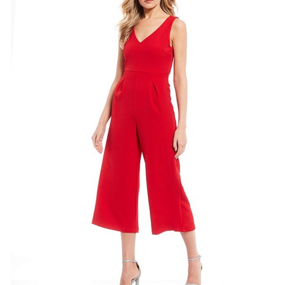 V-Neck Wide Leg Pleated Jumpsuit